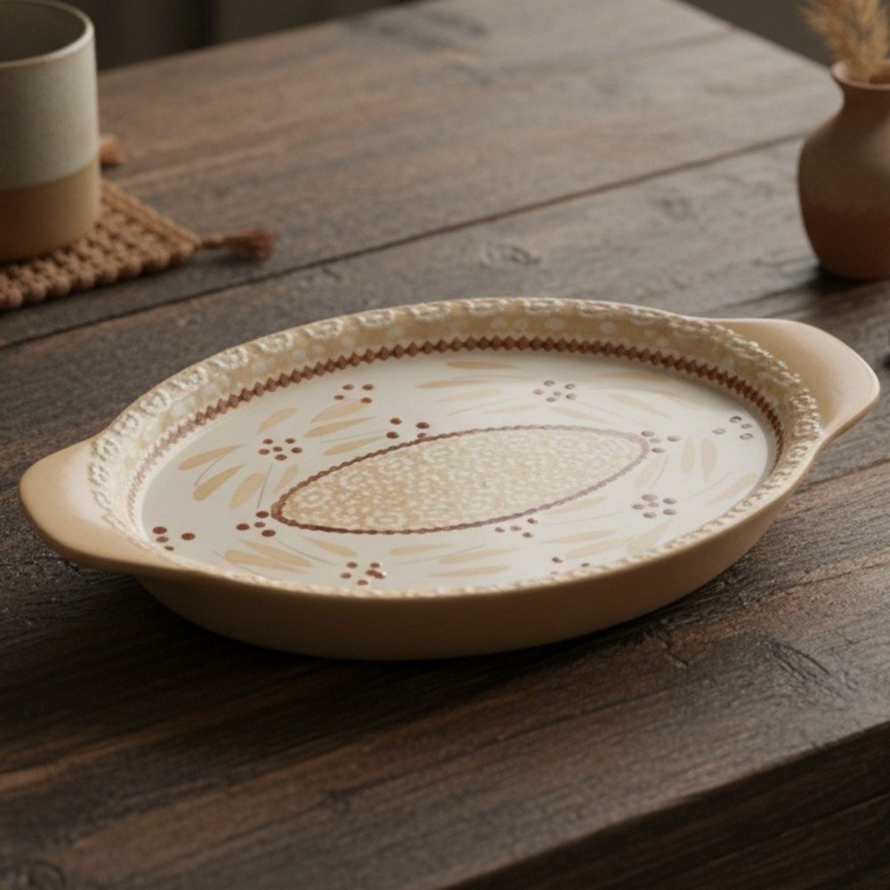 Temptations Presentable Ovenware Oval Double Handled Serving Platter Tray